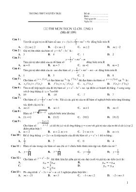 Đề thi trắc nghiệm môn Toán 12 - Mã đề 109 - Trường THPT Nguyễn Trãi